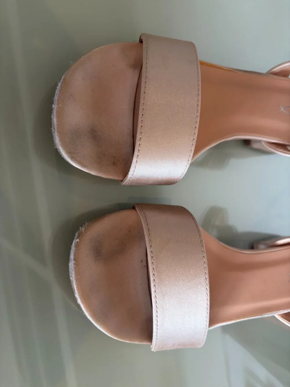 TruFox Girls 6 Blush Satin Pearl Block Heel Sandals Flower Girl Wedding Shoes